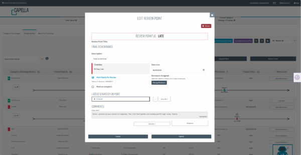 Capella Dashboard - Edit Review Point Pop Out